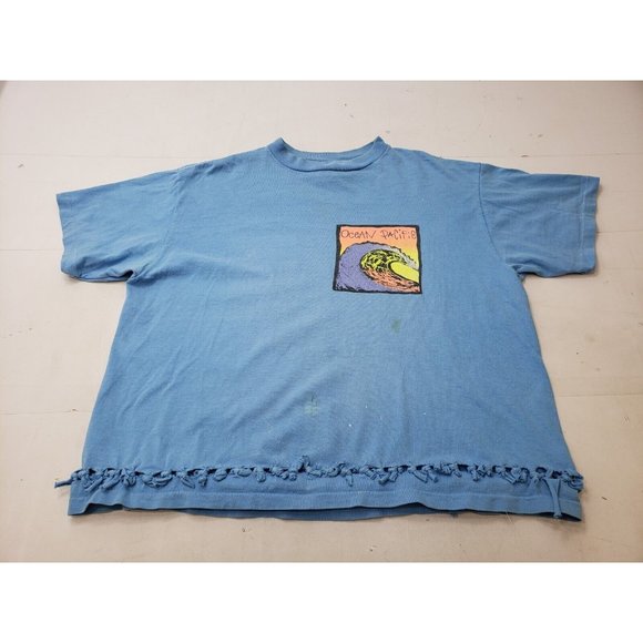 Ocean Pacific Adult Shirt Short Sleeve Back Front Graphics Single Stitch Blue L - Picture 1 of 14